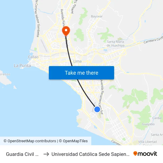 Guardia Civil Sur to Universidad Católica Sede Sapientiae map