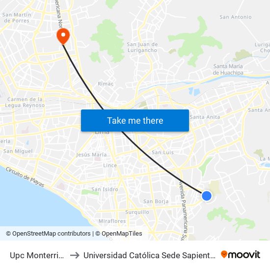Upc Monterrico to Universidad Católica Sede Sapientiae map