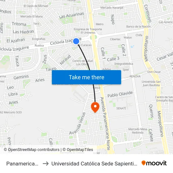 Panamericana to Universidad Católica Sede Sapientiae map