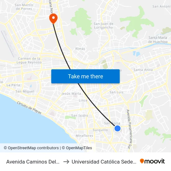 Avenida Caminos Del Inca, 172 to Universidad Católica Sede Sapientiae map
