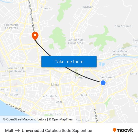 Mall to Universidad Católica Sede Sapientiae map