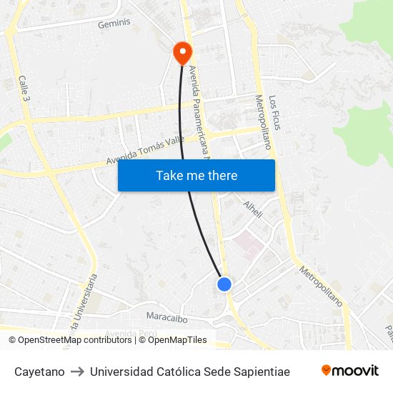 Cayetano to Universidad Católica Sede Sapientiae map