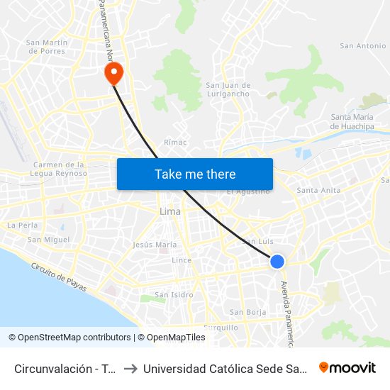 Circunvalación - Trebol to Universidad Católica Sede Sapientiae map