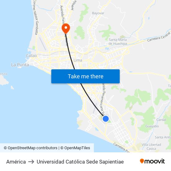 América to Universidad Católica Sede Sapientiae map