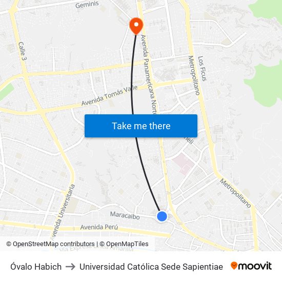 Óvalo Habich to Universidad Católica Sede Sapientiae map