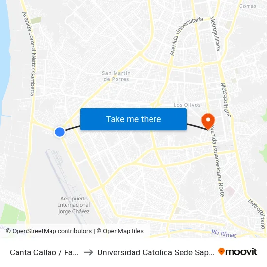 Canta Callao / Faucett to Universidad Católica Sede Sapientiae map