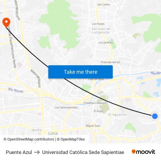 Puente Azul to Universidad Católica Sede Sapientiae map