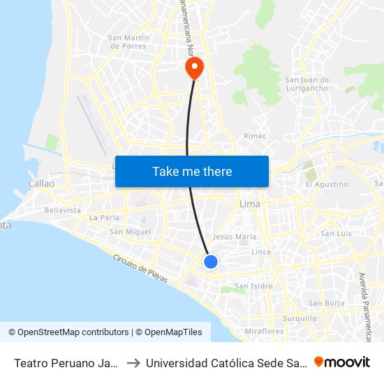 Teatro Peruano Japonés to Universidad Católica Sede Sapientiae map
