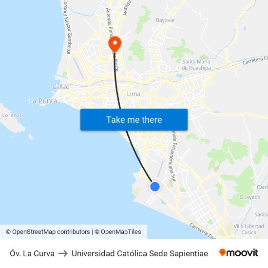 Óv. La Curva to Universidad Católica Sede Sapientiae map