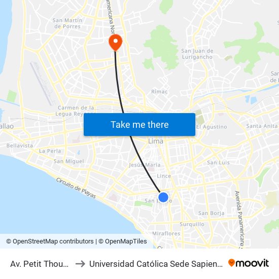 Av. Petit Thouars to Universidad Católica Sede Sapientiae map