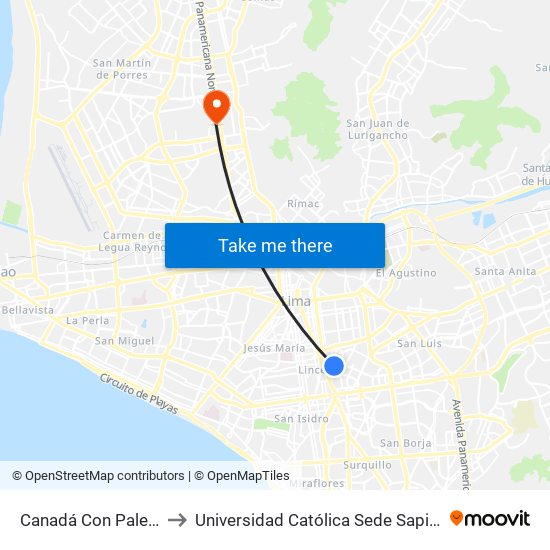 Canadá Con Palermo to Universidad Católica Sede Sapientiae map