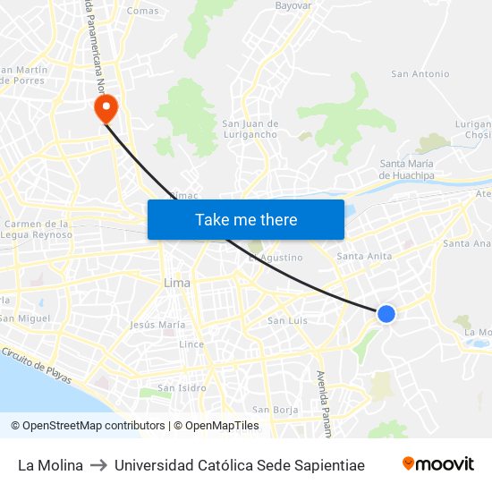 La Molina to Universidad Católica Sede Sapientiae map