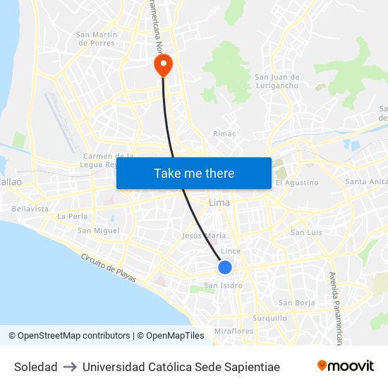 Soledad to Universidad Católica Sede Sapientiae map