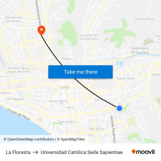 La Floresta to Universidad Católica Sede Sapientiae map