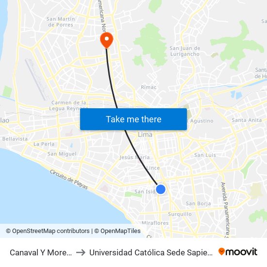 Canaval Y Moreyra to Universidad Católica Sede Sapientiae map