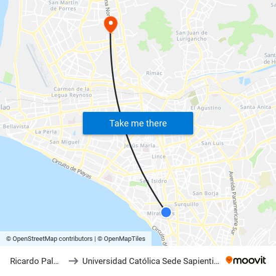 Ricardo Palma to Universidad Católica Sede Sapientiae map