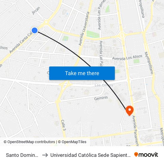 Santo Domingo to Universidad Católica Sede Sapientiae map