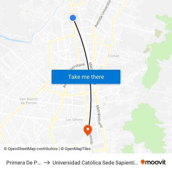 Primera De Pro to Universidad Católica Sede Sapientiae map