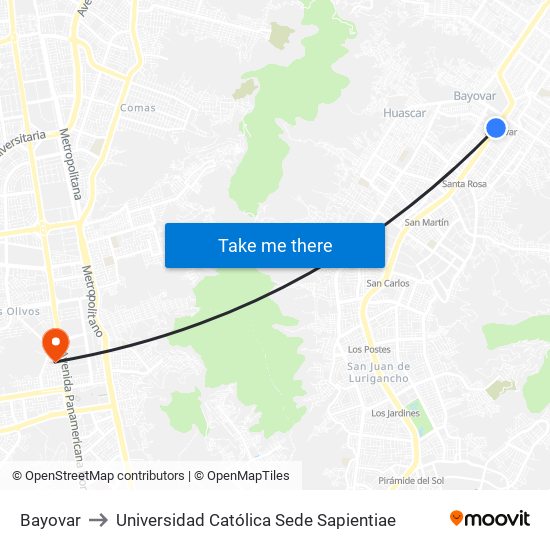 Bayovar to Universidad Católica Sede Sapientiae map