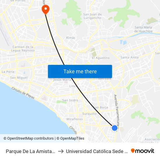 Parque De La Amistad - Surco to Universidad Católica Sede Sapientiae map
