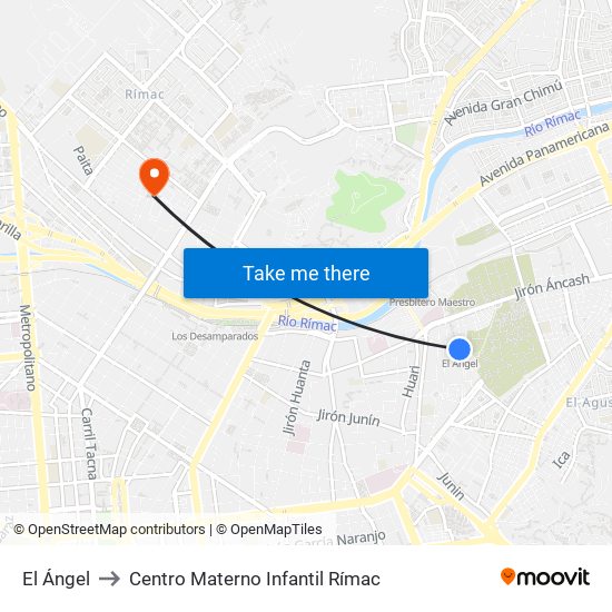 El Ángel to Centro Materno Infantil Rímac map