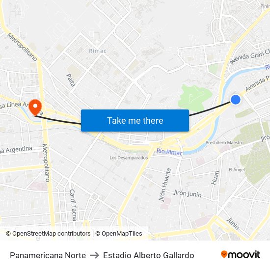 Panamericana Norte to Estadio Alberto Gallardo map