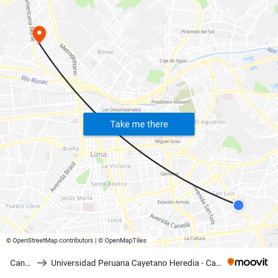 Canadá to Universidad Peruana Cayetano Heredia - Campo Central map