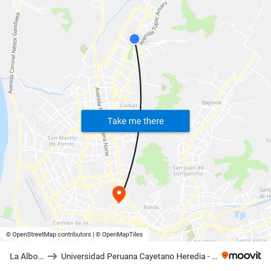 La Alborada to Universidad Peruana Cayetano Heredia - Campo Central map