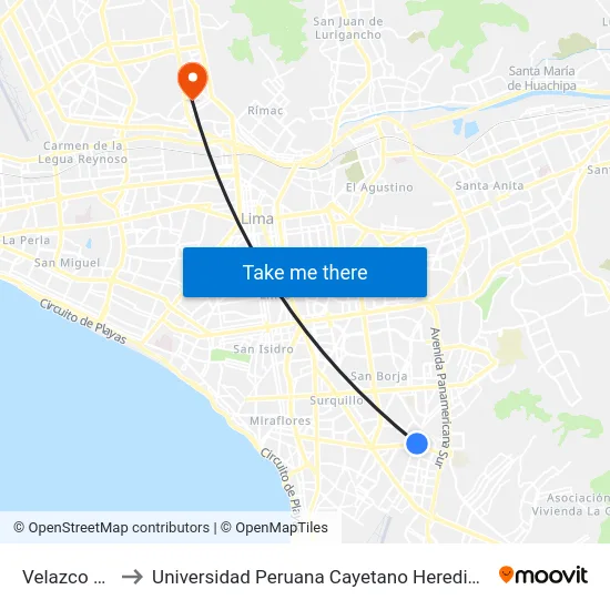 C. C. El Trigal / Velasco Astete to Universidad Peruana Cayetano Heredia - Campo Central map