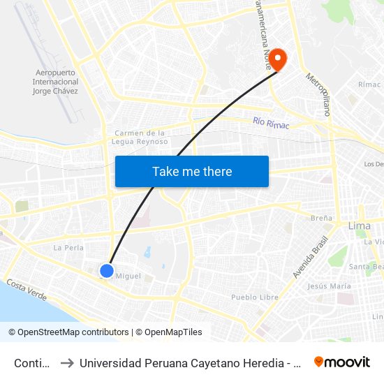 Contisuyo to Universidad Peruana Cayetano Heredia - Campo Central map