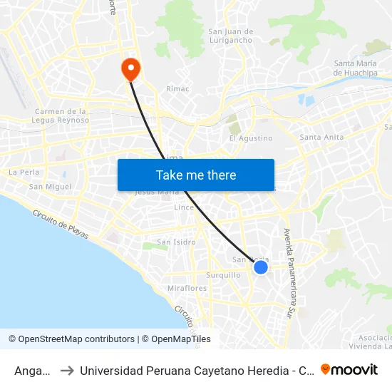 Angamos to Universidad Peruana Cayetano Heredia - Campo Central map