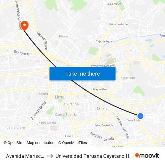 Avenida Mariscal Nieto, 326 to Universidad Peruana Cayetano Heredia - Campo Central map