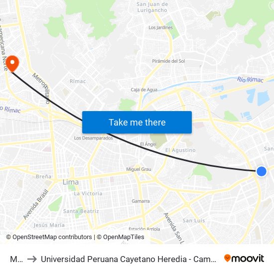 Mall to Universidad Peruana Cayetano Heredia - Campo Central map