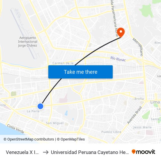 Venezuela X Insurgentes to Universidad Peruana Cayetano Heredia - Campo Central map