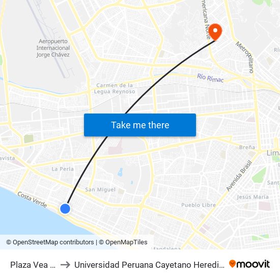 Plaza Vea La Paz to Universidad Peruana Cayetano Heredia - Campo Central map