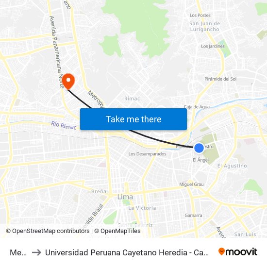 Metro to Universidad Peruana Cayetano Heredia - Campo Central map