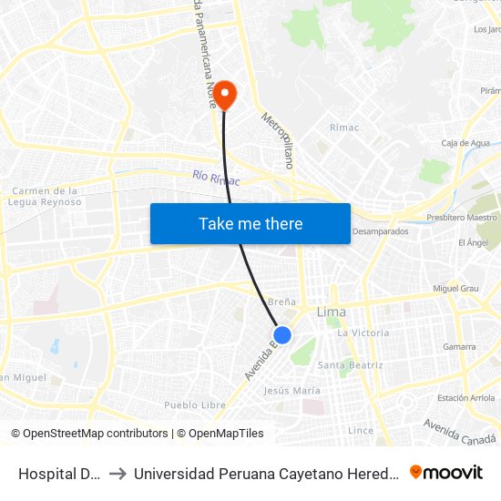 Hospital Del Niño to Universidad Peruana Cayetano Heredia - Campo Central map