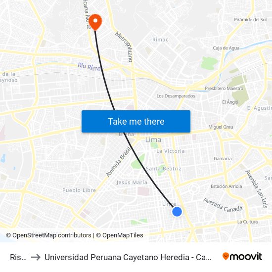 Risso to Universidad Peruana Cayetano Heredia - Campo Central map