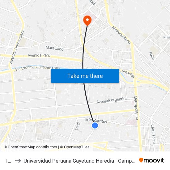 Ino to Universidad Peruana Cayetano Heredia - Campo Central map