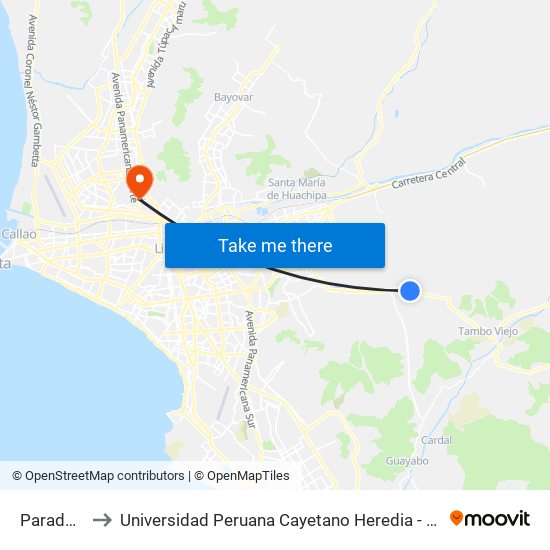Paradero 1 to Universidad Peruana Cayetano Heredia - Campo Central map