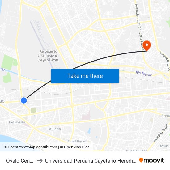 Óvalo Centenario to Universidad Peruana Cayetano Heredia - Campo Central map