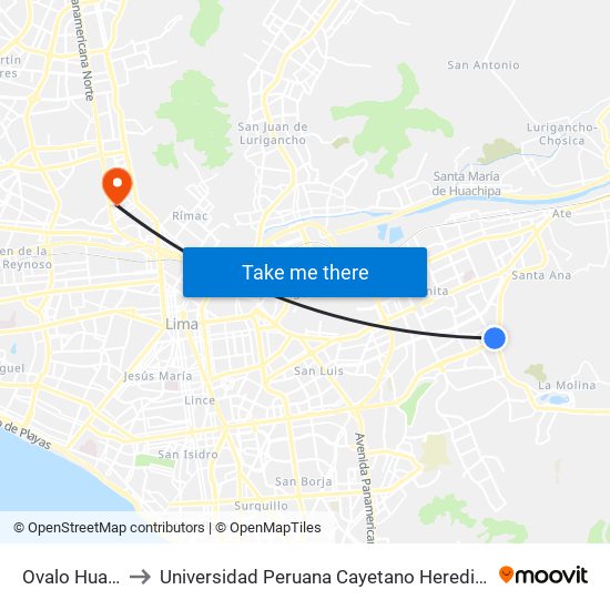 Ovalo Huarochirí to Universidad Peruana Cayetano Heredia - Campo Central map