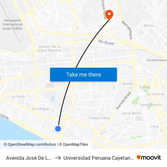 Avenida José De La Riva Agüero, 258 to Universidad Peruana Cayetano Heredia - Campo Central map