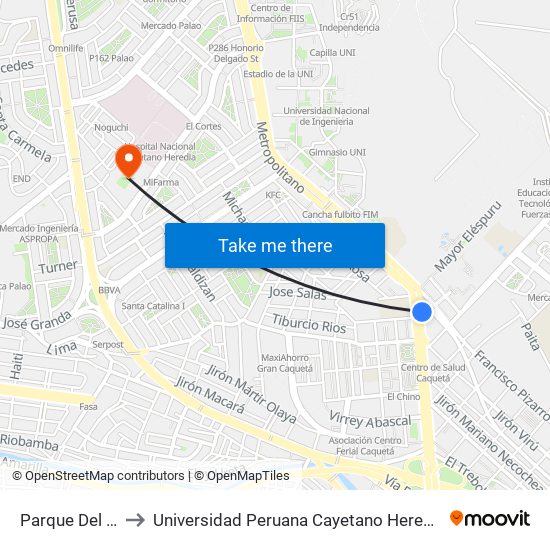 Parque Del Trabajo to Universidad Peruana Cayetano Heredia - Campo Central map