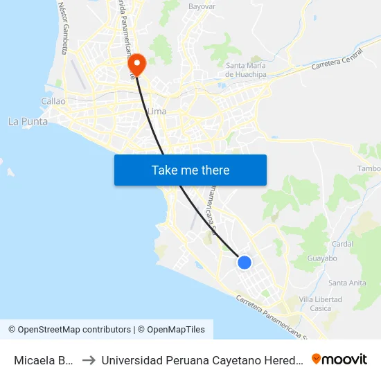 Micaela Bastidas to Universidad Peruana Cayetano Heredia - Campo Central map