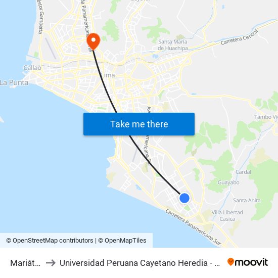 Mariátegui to Universidad Peruana Cayetano Heredia - Campo Central map