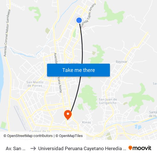 Av. San Carlos to Universidad Peruana Cayetano Heredia - Campo Central map