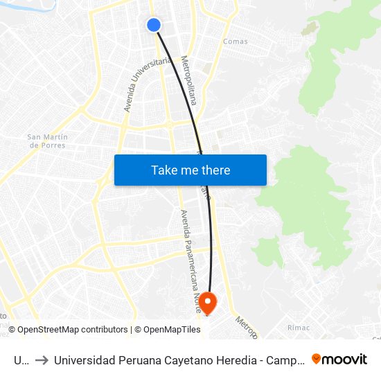 Utp to Universidad Peruana Cayetano Heredia - Campo Central map