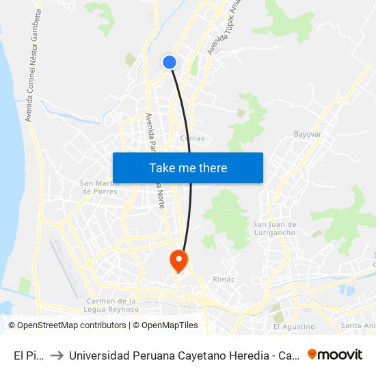 El Pinar to Universidad Peruana Cayetano Heredia - Campo Central map