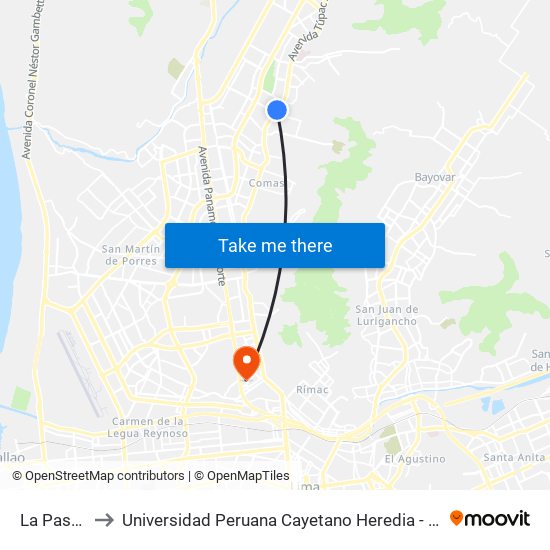 La Pascana to Universidad Peruana Cayetano Heredia - Campo Central map